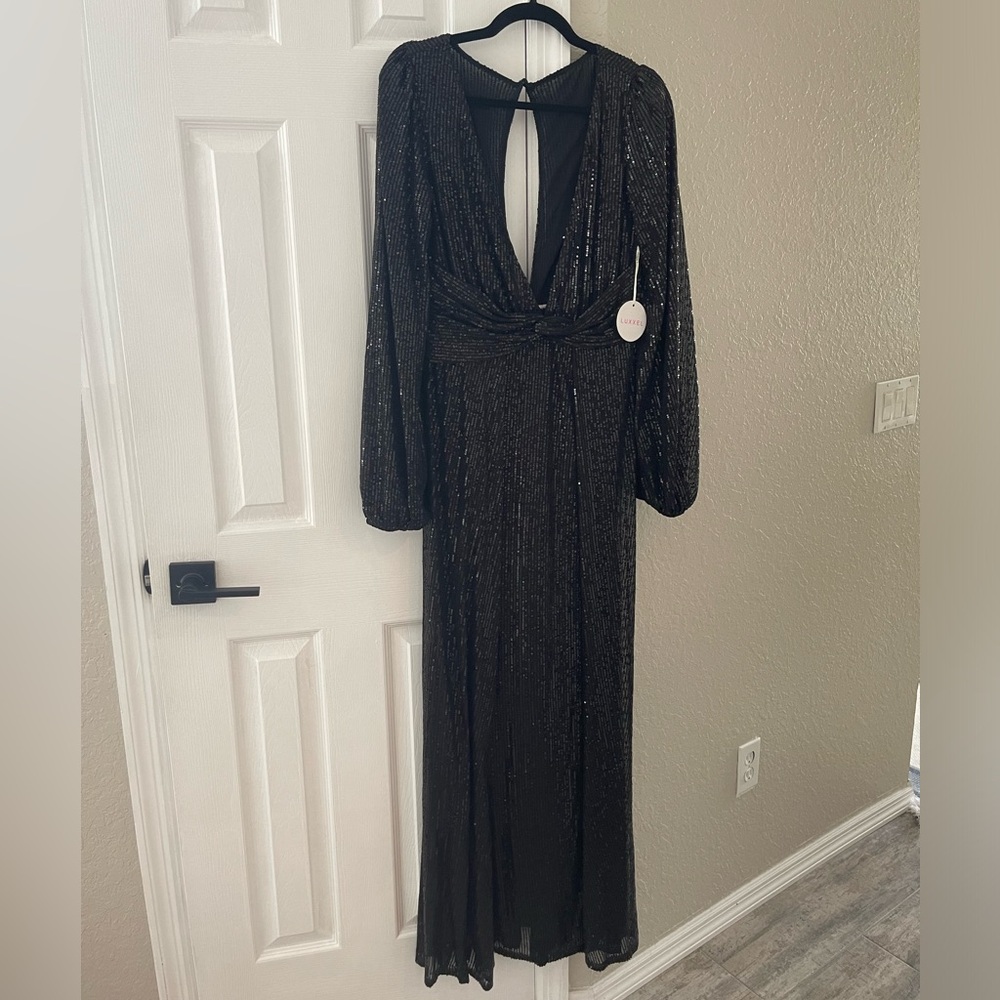 Black Sequin Long Sleeve Maxi Dress